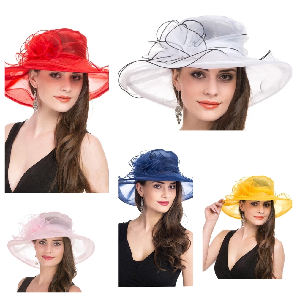Elegant White Wide-Brim Organza Hat with Black Trim - Picture 8 of 8